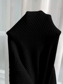 SHEIN 纯色罗纹针织V领毛衣，长袖套头针织衫，秋冬毛衣 - 黑色 - 查看 6