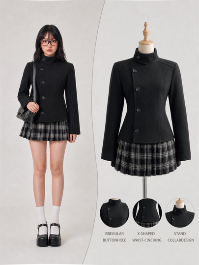 Elamini เสื้อแจ็คเก็ตสั้นลำลองสำหรับเดินทางไปทำงานของผู้หญิง ผสมขนสัตว์
