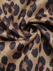 Balvessa Vintage Leopard Print Ribbon Tied Shirt For Women's Autumn Long Sleeved Sweatshirt, Suitable For Halloween Festival, Work, And Outdoor Wear - Brown - View 5