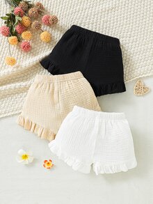 SHEIN Vintaside Kids 3入組/包嬰兒女孩純色荷葉邊短褲 - 彩色 - 查看 8
