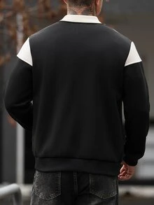 Manfinity CasualCool Men's Colorblock Patchwork Baseball Jacket, Thick Fleece Lining Stand Collar Zip-Up Jacket, Casual Versatile Outerwear For Autumn/Winter - Multicolor - View 2