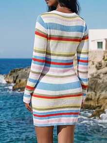 SHEIN Women's Colorful Striped Knit Vacation Dress - Multicolor - View 2