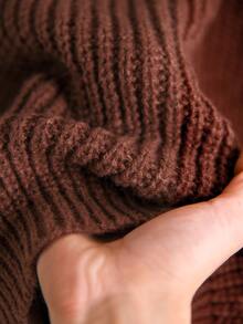 Elaquor Sweater Pullover Lengan Panjang Leher Bulat Dolman Warna Cokelat Ukuran Plus untuk Wanita, Model Kasual Serbaguna untuk Musim Gugur/Dingin - Coklat - View 8