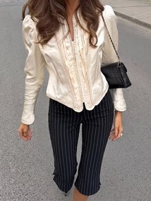 Siren Gaze Women's Fashion Commuter Striped Cropped Pants - Black - View 4