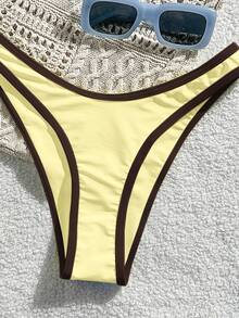 SHEIN Swim 2025 女款休閒運動風方領賽車背心式三角短褲連身泳衣 - 黃色 - 查看 6