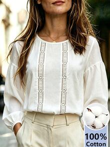Trelyra Women's Casual Solid Color Long Sleeve Shirt For Vacation - White - View 1