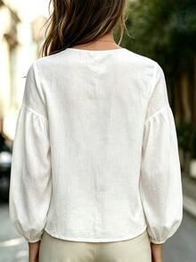 Trelyra Women's Casual Solid Color Long Sleeve Shirt For Vacation - White - View 2
