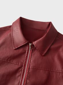 Mainfolk 男士純色PU皮革拉鍊休閒百搭日常旅行長袖夾克 - 無色 - 查看 5
