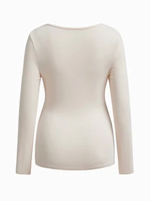 Modmama Maternity Casual Versatile Solid Color Scoop Neck T-Shirt Fall - Apricot - View 6