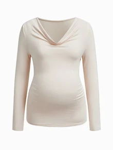 Modmama Maternity Casual Versatile Solid Color Scoop Neck T-Shirt Fall - Apricot - View 7