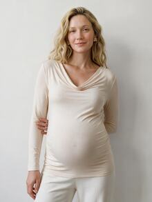Modmama Maternity Casual Versatile Solid Color Scoop Neck T-Shirt Fall - Apricot - View 2