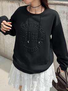 FRIFUL Women's Autumn Steel Plate Print Sweatshirt - Black - View 8