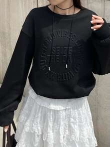 FRIFUL Women's Autumn Steel Plate Print Sweatshirt - Black - View 6
