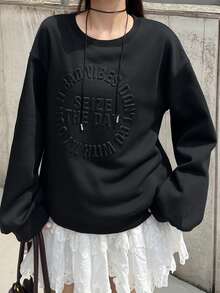 FRIFUL Women's Autumn Steel Plate Print Sweatshirt - Black - View 4