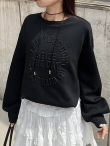 FRIFUL Women's Autumn Steel Plate Print Sweatshirt - Black - View 1