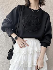 FRIFUL Women's Autumn Steel Plate Print Sweatshirt - Black - View 2
