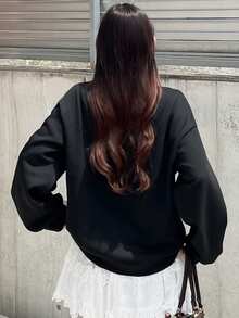 FRIFUL Women's Autumn Steel Plate Print Sweatshirt - Black - View 7