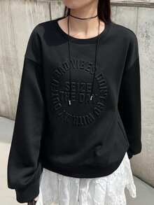 FRIFUL Women's Autumn Steel Plate Print Sweatshirt - Black - View 5