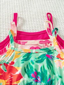 SHEIN Playful Pals 3件套女婴夏季新款碎花无袖吊带裙和纯色连衣裙，田园风格，时尚可爱连衣裙 - 彩色 - 查看 6