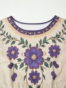 Rusticease Gaun Liburan Ukuran Besar Gaya Vintage Kasual Tradisional Goth Motif Bunga Renda Patchwork Gaun Formal Liburan Warna Beige Musim Gugur - Aprikot - View 5