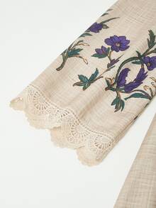 Rusticease Gaun Liburan Ukuran Besar Gaya Vintage Kasual Tradisional Goth Motif Bunga Renda Patchwork Gaun Formal Liburan Warna Beige Musim Gugur - Aprikot - View 6