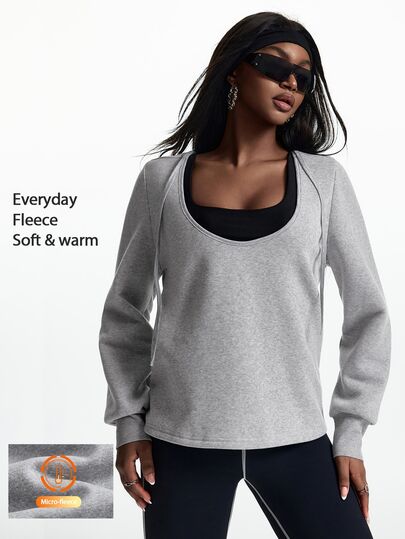 Innovista Innovista Women's Long Sleeve Fleece Lined Loose Sports Top, Casual, Fall, Winter, Gym, Workout, Running, Yoga, Fitness, Athletic, Training