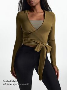 Innovista Innovista Women's Solid Color Overlap V-Neck Waist Knot Sports Sweatshirt - Multicolor - View 10