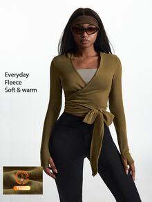 Innovista Innovista Women's Solid Color Overlap V-Neck Waist Knot Sports Sweatshirt - Multicolor - View 2