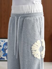 TOKVUE Pantalones de chándal 2 en 1 para hombre con bordado de letras y cintura en contraste - Gris - Ver 5