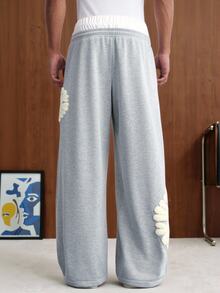 TOKVUE Pantalones de chándal 2 en 1 para hombre con bordado de letras y cintura en contraste - Gris - Ver 2