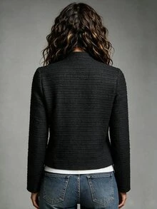 Struktiv Elegant French Casual Chinese Knot Frog Button Black And Gold Contrast Women's Jacket Office Dinner Autumn - Black - View 2
