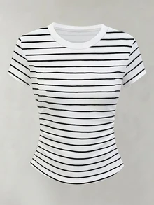 Women's Round Neck Short Sleeve Pleated Casual Versatile T-Shirt - Black - View 3