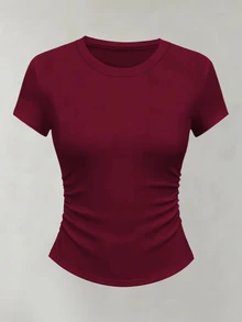 Women's Summer Casual Y2k Cute Crew Neck Short Sleeve Versatile T-Shirt Everyday School Grey Burgundy Black - Black - View 4