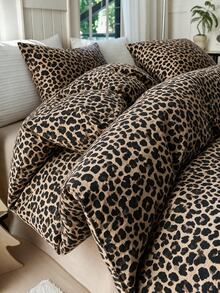 Women's Ranforce Leopard Double Duvet Cover Set Sheet Sets With Pi... - Black - View 7