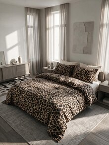 Women's Ranforce Leopard Double Duvet Cover Set Sheet Sets With Pi... - Black - View 1
