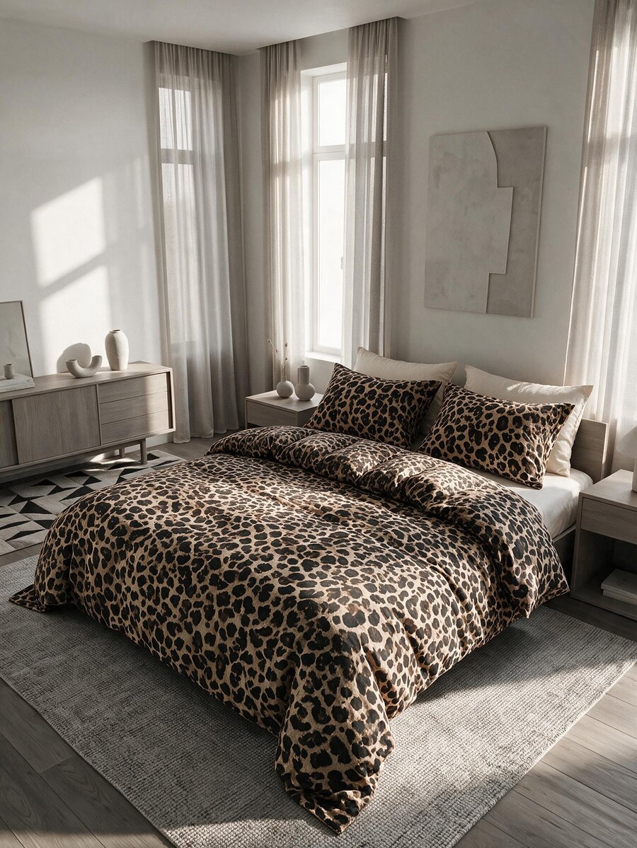 Women's Ranforce Leopard Double Duvet Cover Set Sheet Sets With Pi... - Black - View 1