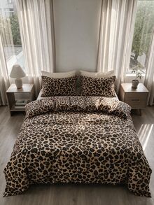 Women's Ranforce Leopard Double Duvet Cover Set Sheet Sets With Pi... - Black - View 4