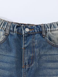 SHEIN ChillGRL Teen Girl Vintage Cute Distressed Blue Denim Jeans Streetwear Summer Back-To-School Graduation Ripped Relaxed Fit Elastic Waist Washed Casual Pant - Dark Wash - View 6