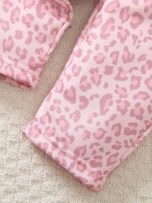 SHEIN Playful Pals 嬰兒女寶寶厚抓絨內裡粉色豹紋連帽衛衣與長褲2件套，長袖休閒套裝，適合秋冬 - 粉色 - 查看 8