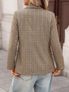 Easowa Curve Plus Size Women's Plaid Casual Versatile Commute Travel Blazer Office Brown Summer - Multicolor - View 5