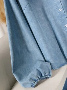 CosyJoli Plus Size Women's Long Sleeve Washed Shirt, Blue Button-Down Shirt, Casual Women's Clothing Fall - Blue - View 5