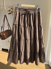 Comfortcana White Tiered Loose Plus Size Skirt - Brown - View 3
