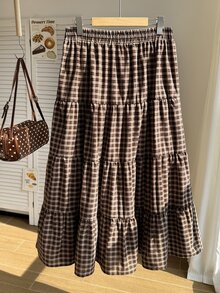Comfortcana White Tiered Loose Plus Size Skirt - Brown - View 2