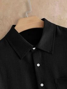 HIMLAND Men's Casual Simple All-Match Versatile Solid Color Long Sleeve Shirt Vacation Holiday Black Autumn - Black - View 3