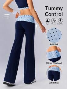 VARSIVA Women's Casual Comfortable Polka Dot Decor Waist Color Block Sports Long Pants - Navy Blue - View 9