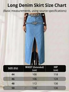 SHEIN Plus High Waist Regular Fit Casual Style Medium Blue Wash Button & Slit Front Long Denim Skirt - Medium Wash - View 4