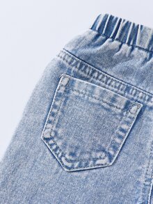 Baby Girls' Strawberry Print Wide Leg Jeans, Blue White Striped, Winter, Babygirl, Back-To-School Soft Beige Light Blue Denim Frayed Hem Pants - Light Wash - View 6