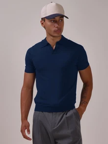 Musero Muscle Fit Knit Polo Neck Top Autumn Winter Essentials Layering - Blue - View 1