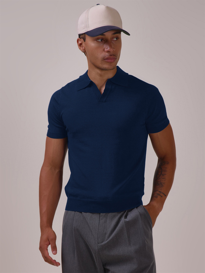 Musero Top de cuello polo de punto ajustado tipo músculo, esencial de otoño e invierno para capas