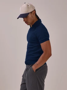 Musero Muscle Fit Knit Polo Neck Top Autumn Winter Essentials Layering - Blue - View 3